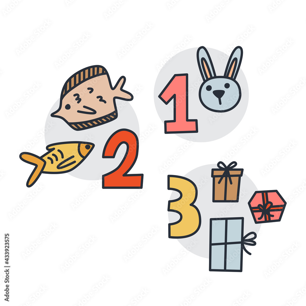 doodle kids print math numeral 123 vector illustration