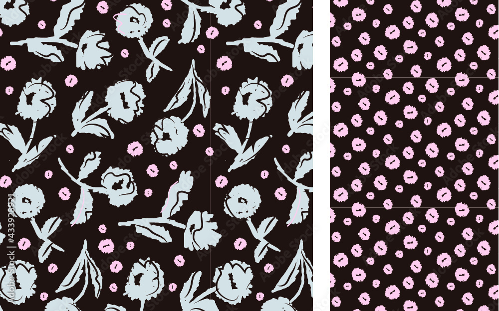 set of 2 seamless pattern with flowers and dots, fully editable vectors set of 2 seamless pattern with flowers and dots, fully editable vectors