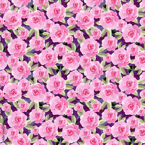 seamless floral pattern with small delicate roses on a dark background  watercolor illustration hand painted