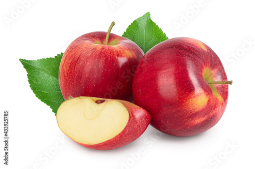 Red apple with slice isolated on white background with clipping path and full depth of field