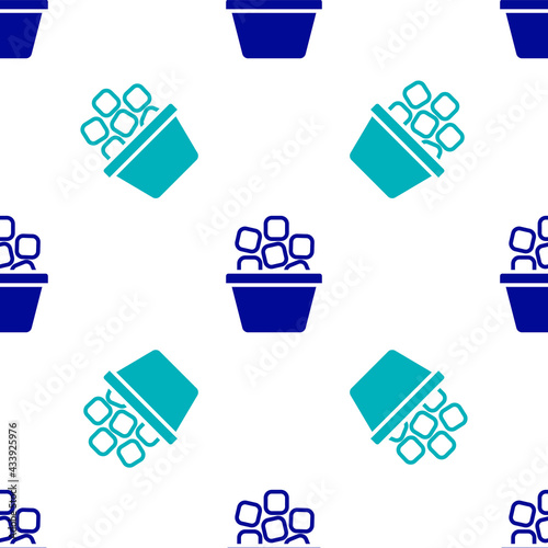 Blue Ice bucket filled with ice cubes icon isolated seamless pattern on white background. Vector