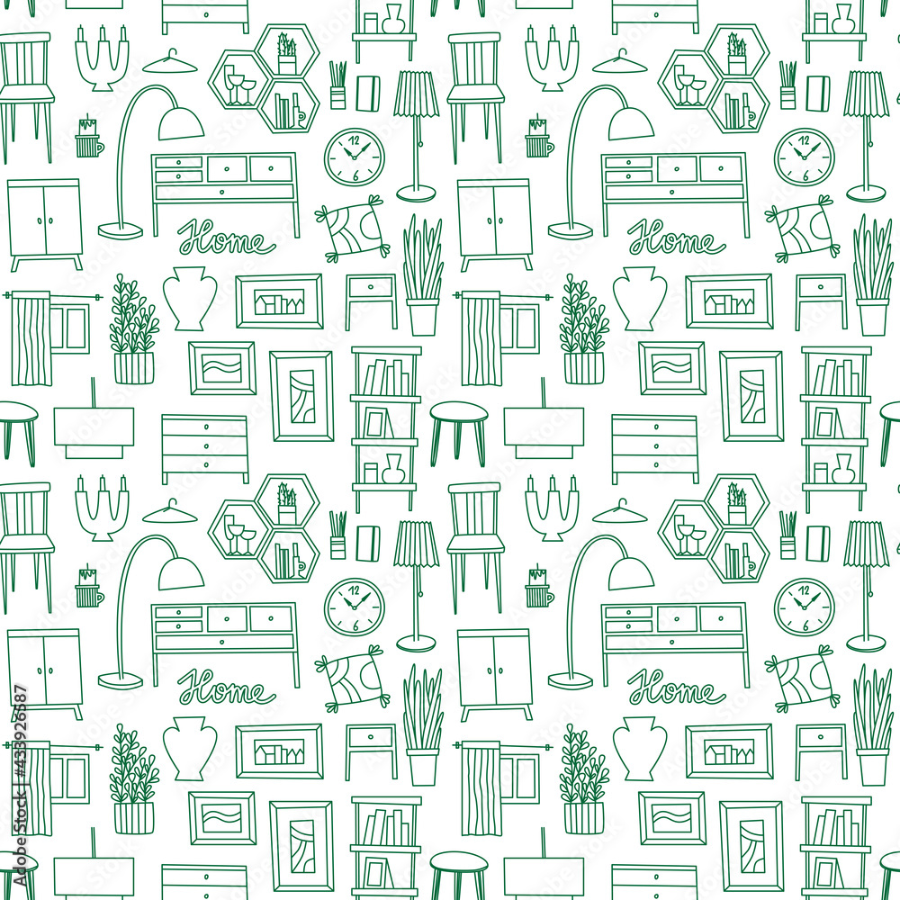Interior design doodle vector pattern, ideal for web, wrapping, backdrop
