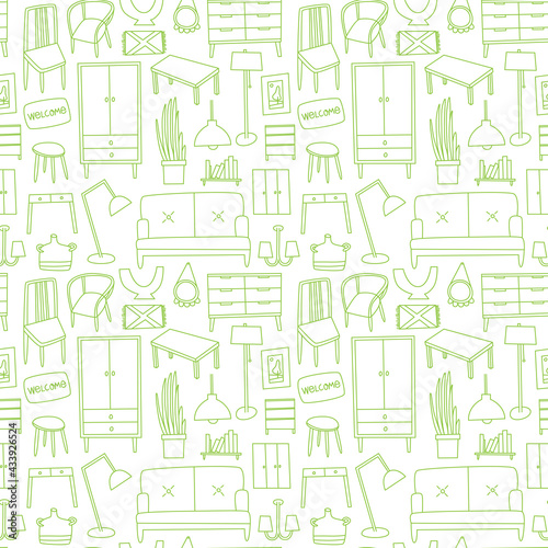 furniture doodle vector pattern, ideal for web, wrapping, background