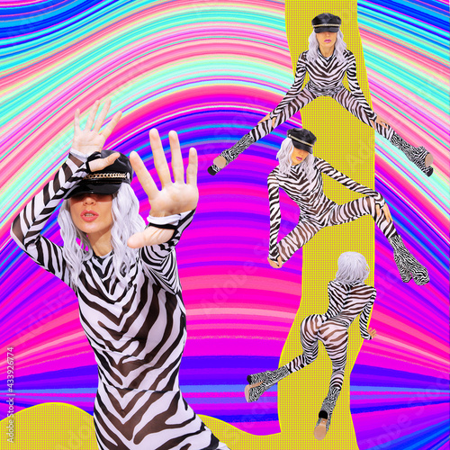 Wallpaper Mural Contemporary digital funky minimal collage poster. Stylish zebra Girl in geometry space. Back in 90s. Pop art zine fashion culture. Torontodigital.ca