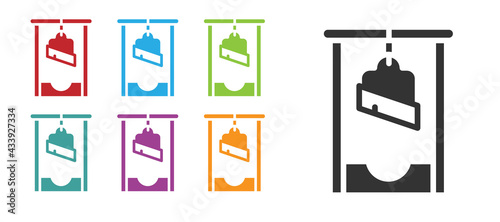 Black Guillotine medieval execution icon isolated on white background. Set icons colorful. Vector