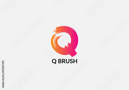 Abstract Q letter brush modern shape logo design