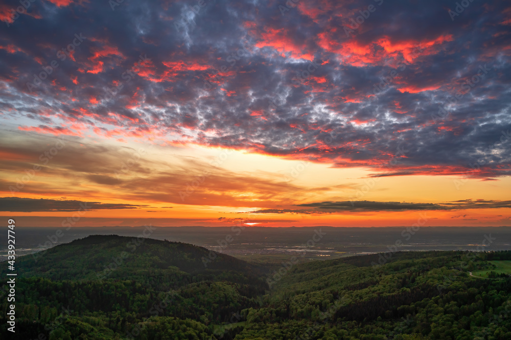 Colorful sunset with a view of the rhine plain