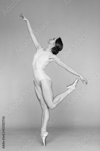 Fototapeta Naklejka Na Ścianę i Meble -  Young beautiful skinny ballerina is posing in studio