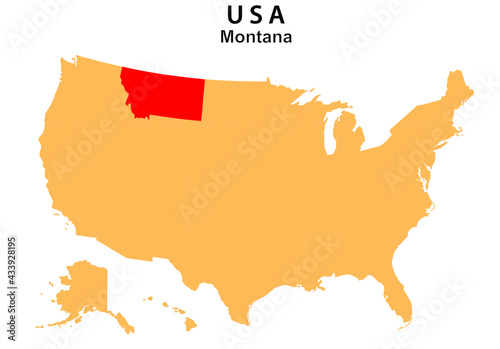 Montana State map highlighted on USA map. Montana  map on United state of America.