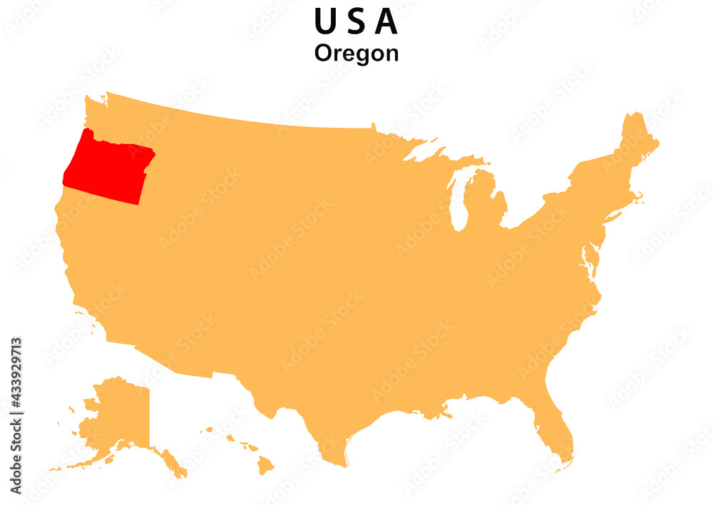 Oregon State map highlighted on USA map. Oregon  map on United state of America.