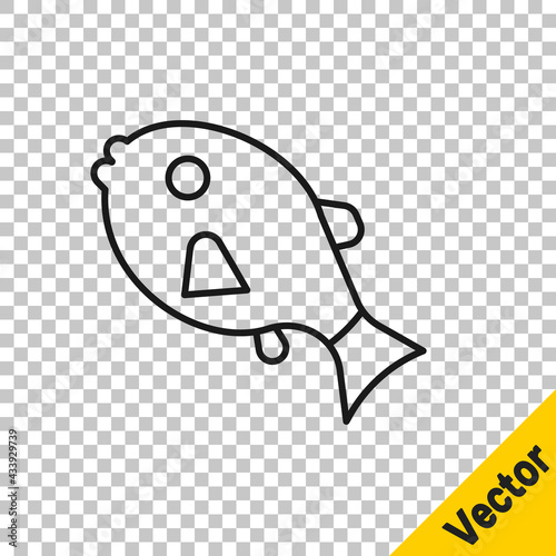 Black line Tropical fish icon isolated on transparent background. Exotic fish. Vector