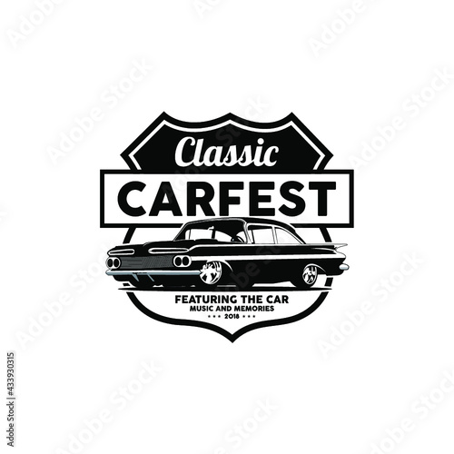 Classic car festival music and memories logo vector