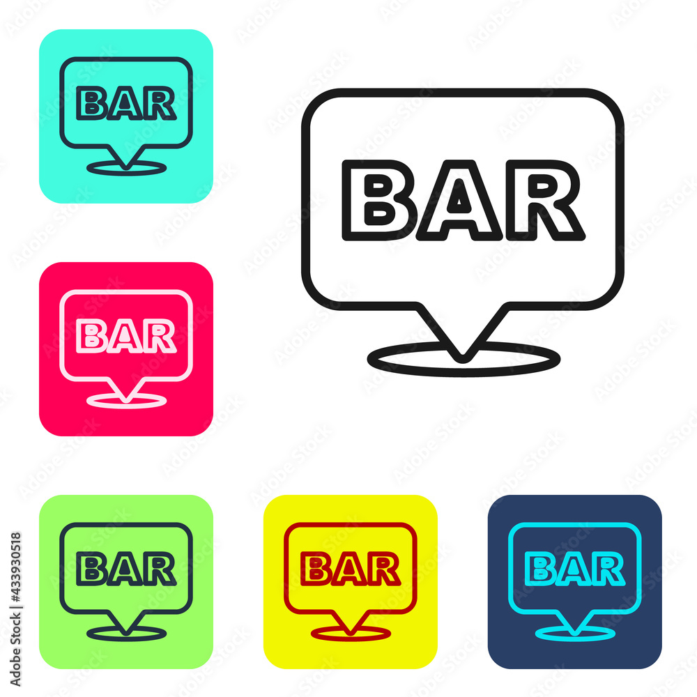 Black line Alcohol or beer bar location icon isolated on white background. Symbol of drinking, pub, club, bar. Set icons in color square buttons. Vector Black line Alcohol or beer bar location icon isolated on white background. Symbol of drinking, pub, club, bar. Set icons in color square buttons. Vector