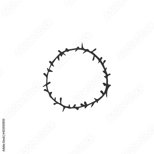 Hand-drawn crown of thorns isolated on white background. Christian symbol of the sacrifice of Jesus Christ. Religion and Christianity. Vector illustration