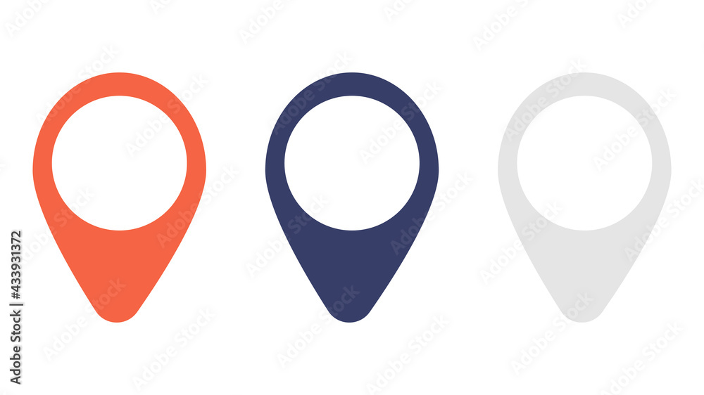 Set of location icons. Red, blue, grey colours.Vector illustration on a white background. Set of location icons. Red, blue, grey colours.Vector illustration on a white background.