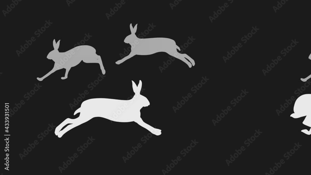 Running hares, animation on the dark background (seamless loop) Running hares, animation on the dark background (seamless loop)