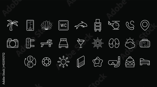 Set Abstract Doodle Elements Hand Drawn Collection Travel Tourism Sketch Vector Design Style Background Summer Sun Compass Camera Plane Glasses Ticket Illustration Icons