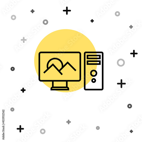 Black line Photo retouching icon isolated on white background. Photographer, photography, retouch icon. Random dynamic shapes. Vector