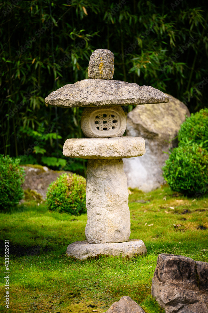 Japanese stone lamp decoration in the park. Japanese stone lamp decoration in the park.