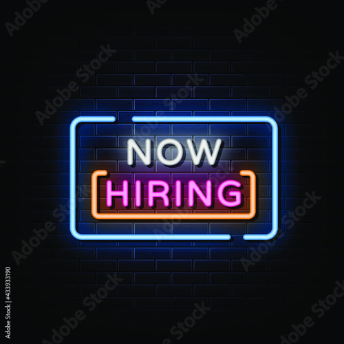 Now hiring neon sign text vector