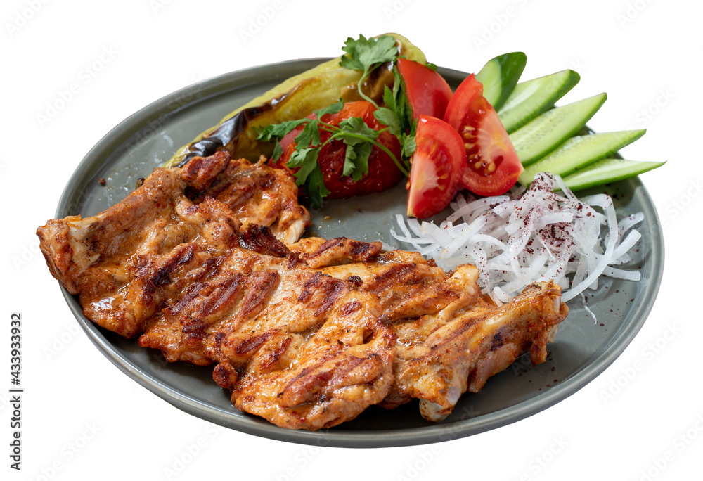 Grilled chicken plate isolated on white background Grilled chicken plate isolated on white background