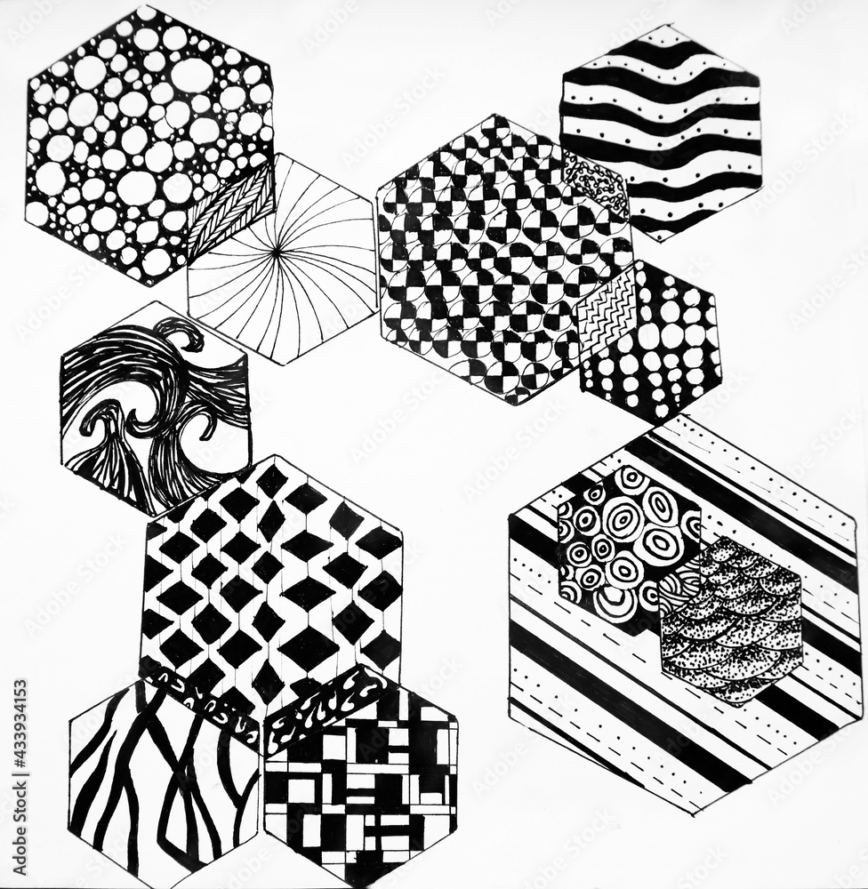 graphic drawing of black and white geometric shapes Stock Illustration