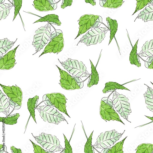 Watercolor seamless pattern of a green raspberry leaves. Cute aquarelle texture for bedding  fabric  wallpaper  wrapping paper  textile  t-shirt print