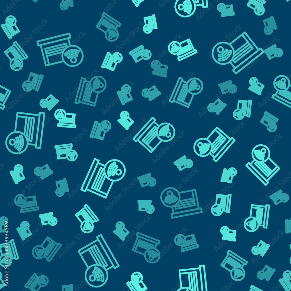 Green line Smart garage icon isolated seamless pattern on blue background. Vector Green line Smart garage icon isolated seamless pattern on blue background. Vector