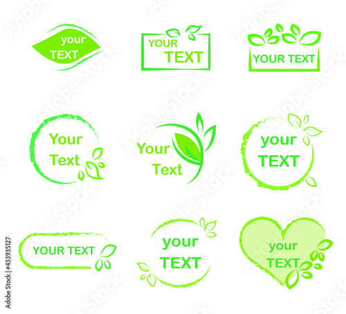 Organic food logo label stickers, natural vegan product, bio healthy package set