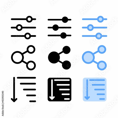 setting icon with three style for website and user interface