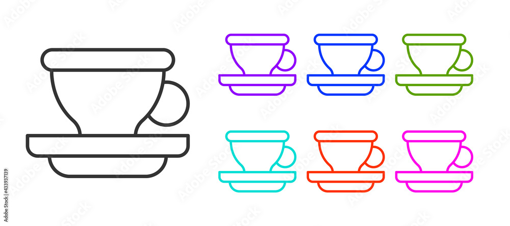 Black line Coffee cup icon isolated on white background. Tea cup. Hot drink coffee. Set icons colorful. Vector Black line Coffee cup icon isolated on white background. Tea cup. Hot drink coffee. Set icons colorful. Vector