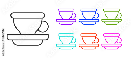 Black line Coffee cup icon isolated on white background. Tea cup. Hot drink coffee. Set icons colorful. Vector