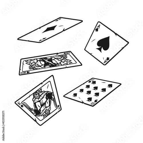 Vintage concept of falling poker cards