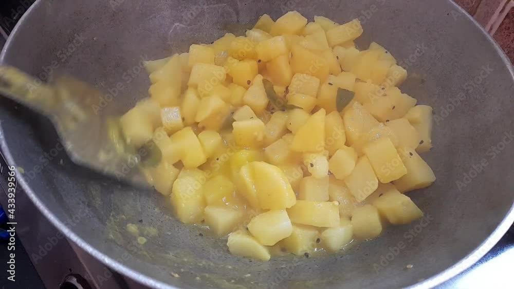 Making potato masala in a pan Indian style of cooking Making potato masala in a pan Indian style of cooking