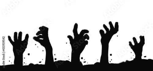 Rise of zombies hand from the ground. Hands on other layer. Zombie hand rising out from the ground. Scary hand, symbol for Halloween party. Flat vector up hands pictogram.