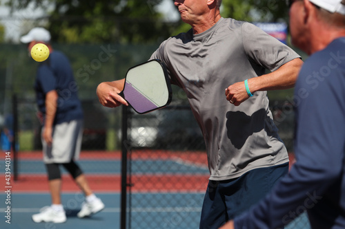 pickleball doubles shot during a tournament