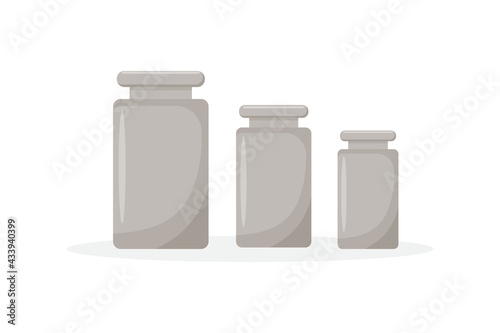 Calibration weights realistic isolated vector illustrations set. Mass measurement equipments in grams and kilograms cliparts collection