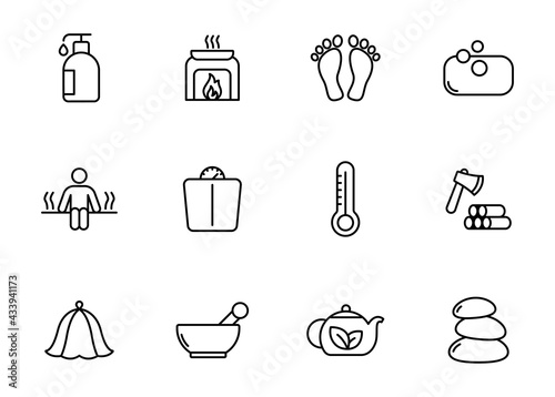 spa and sauna line vector icons isolated on white. spa and sauna linear icon set for web and ui design, mobile apps and print products