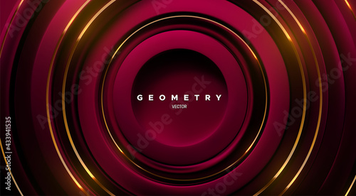 Abstract background with dark wine red circle shapes and golden stripes.