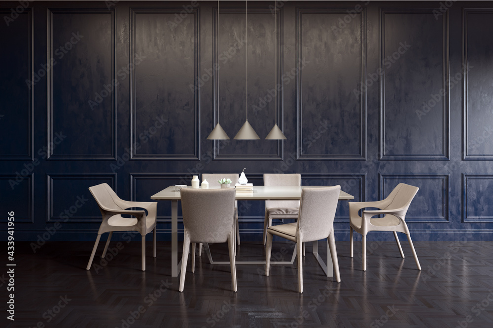 Modern dining-room interior.3d render illustration mock up