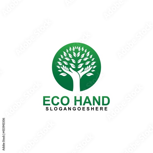 Hand  Tree and Leaf logo Combination. Arm and ecosystem symbol or icon. Unique and Organic