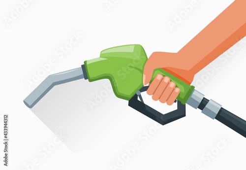 Gas or Petrol Fuel Nozzle Pump in Hand Flat Design Vector Illustration.