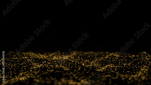 Particle background Sparkling gold Has a bright shine Sparkling, beautiful, glowing Brightness of abstract in wave motion In space and universe
