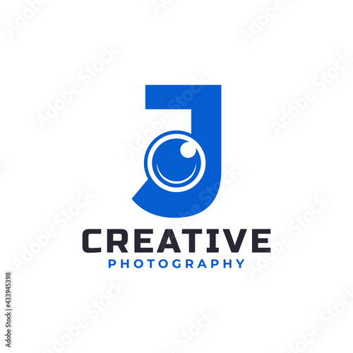 Letter J with Camera Lens Logo Design. Creative Letter Mark Suitable for Company Brand Identity, Entertainment, Photography, Business Logo Template