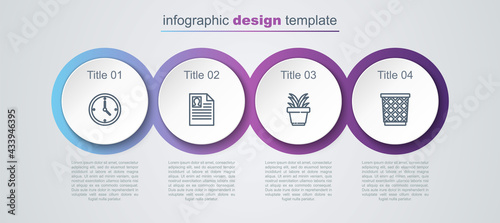 Wallpaper Mural Set line Clock, Resume, Plant in pot and Trash can. Business infographic template. Vector Torontodigital.ca