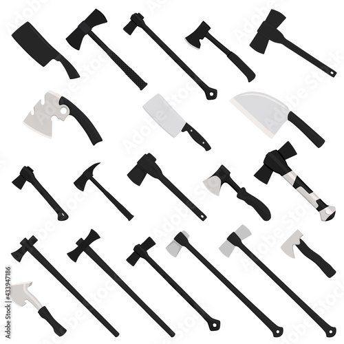 Illustration on theme big kit steel axes with wooden handle