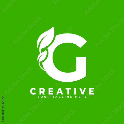 Letter G with Leaf Logo Design Element on Green Background. Usable for Business, Science, Healthcare, Medical and Nature Logos