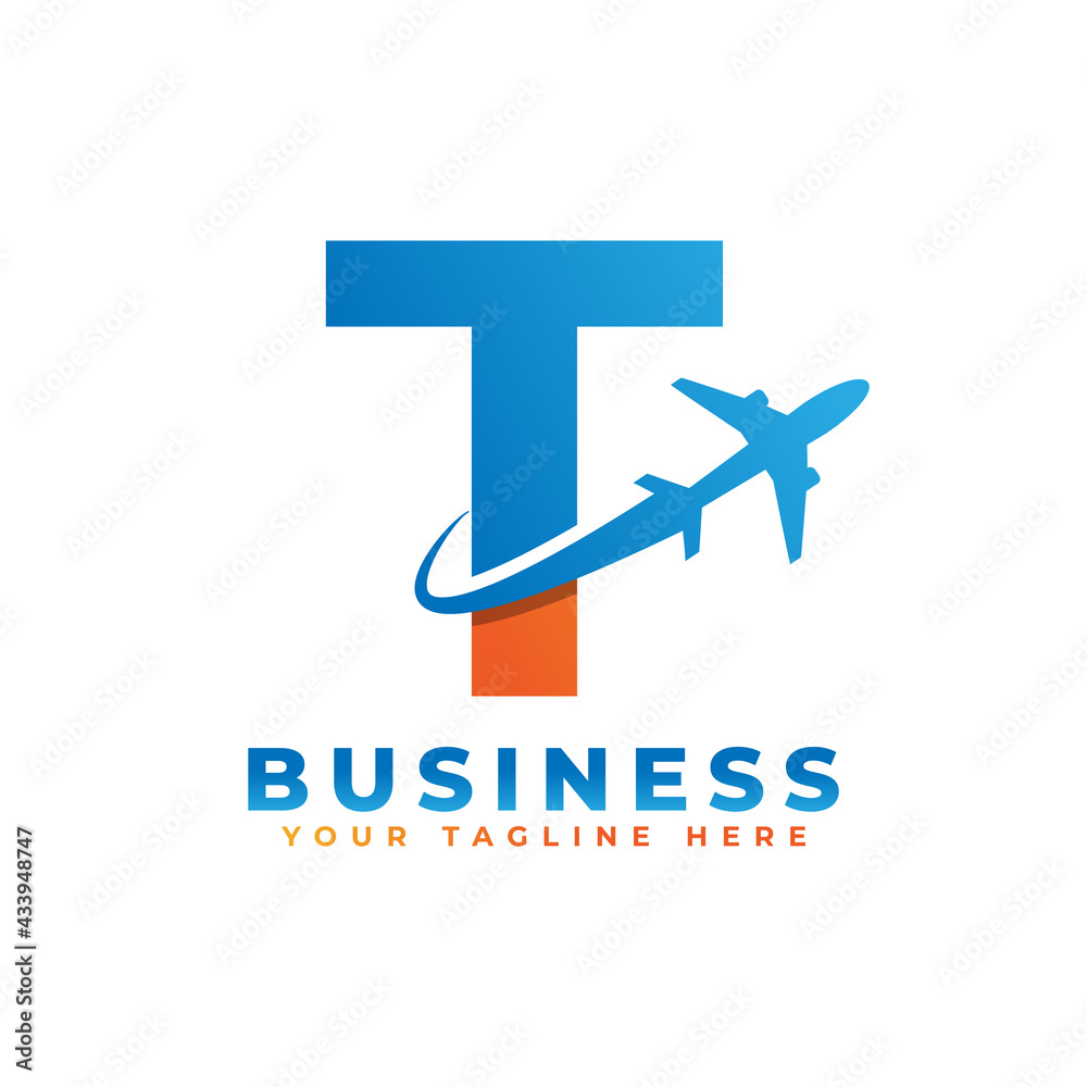 Letter T with Airplane Logo Design. Suitable for Tour and Travel, Start up, Logistic, Business Logo Template