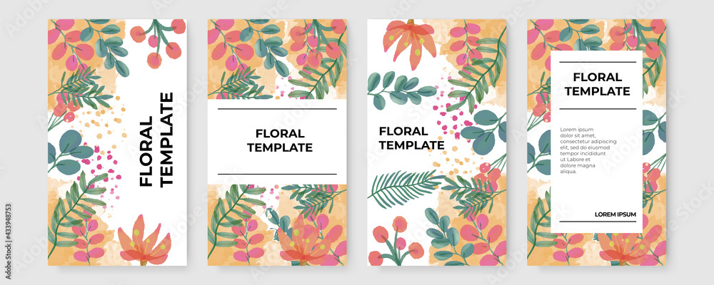 Naklejka premium Watercolor floral illustration - wreath / frame with bright peach color, white, pink, vivid flowers, green leaves, for wedding stationary, greetings, wallpapers, fashion, background, texture, wrapping