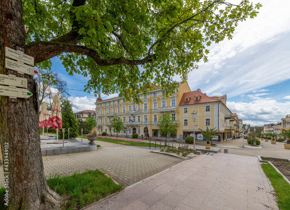 Centre of the small spa town of Frantiskovy Lazne (Franzensbad) in the western part of the Czech Republic